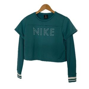 Girls Nike Dri Fit Long Sleeve 2-in-1 Sapphire Blue Crop Training Shirt Studio